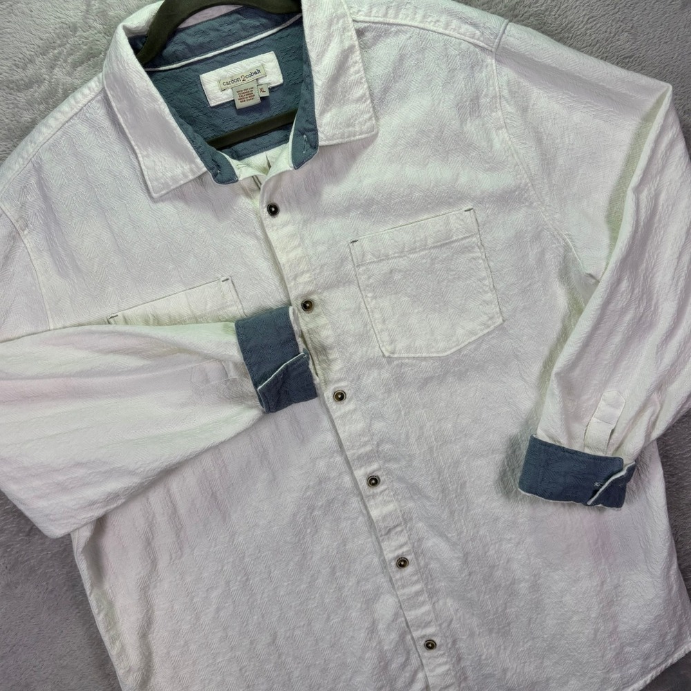 Carbon 2 Cobalt Mens Button Front Shirt Sz‎ XL White Textured Jacquard 13440
